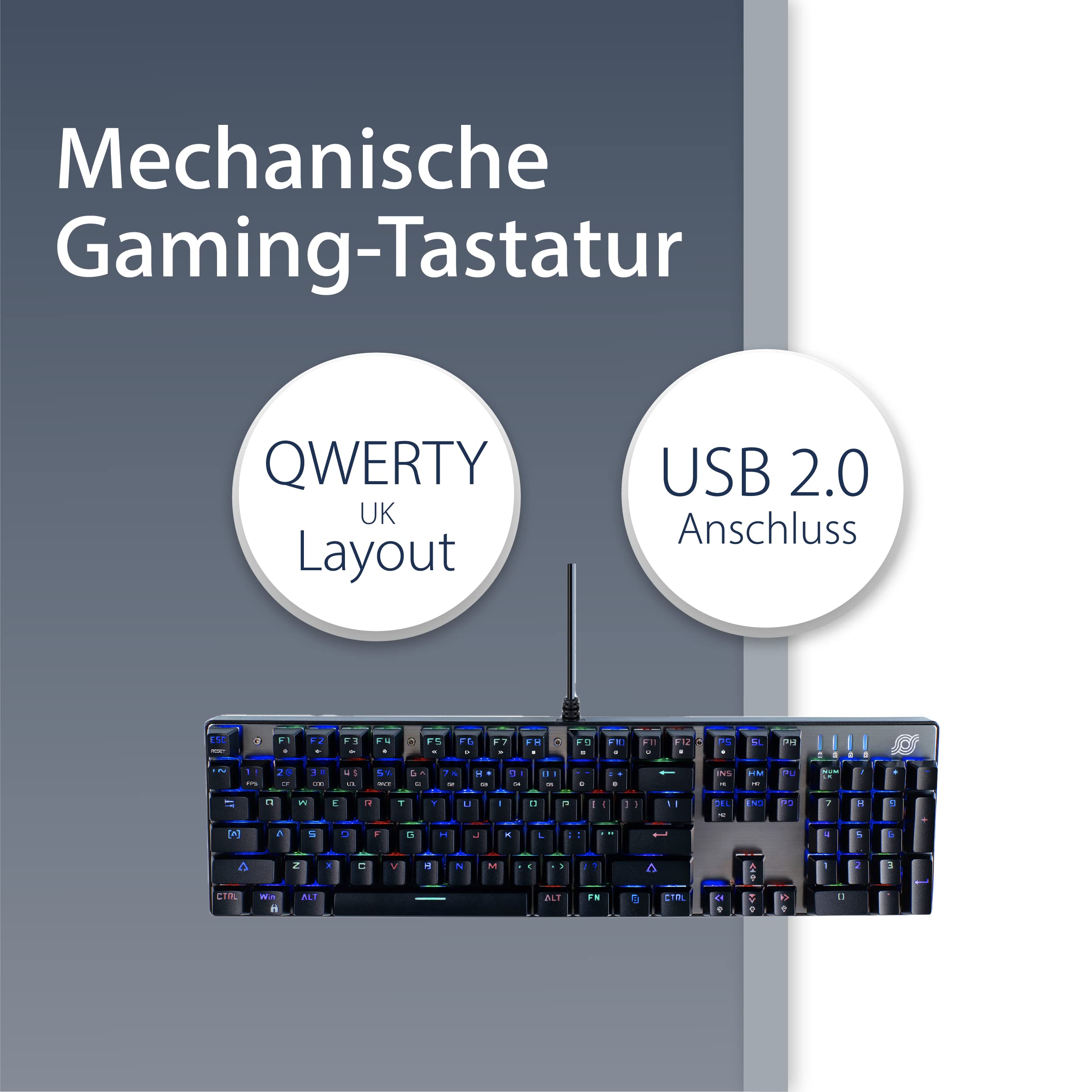 MediaRange Gaming Series - Tastiera meccanica cablata con 104 tasti e 14 modalità di colore, QWERTY (UK), nero/argento