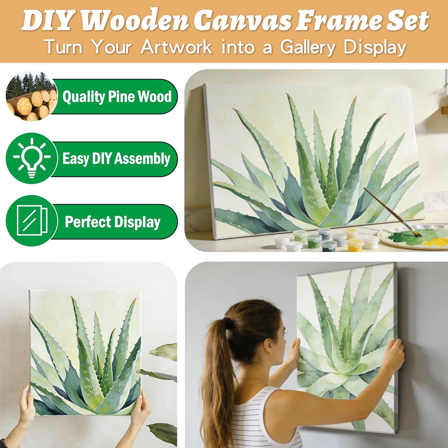 3 Set DIY Wood Canvas Stretcher Bars, 16x20/16x24/12x16 Inch Multi-Size Flexible Canvas Frame Kit for Gallery Wrap Oil Painting Painting Embroidery Stitch and Needlepoint Art Supplies Easy Assembly