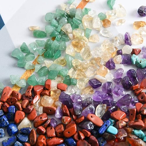 Miniatura 4 de GangGangHao - Piedras naturales de chip de 7 chakras, alrededor de 628 piedras preciosas irregulares de cristal curativo sueltas, agujero de cuentas