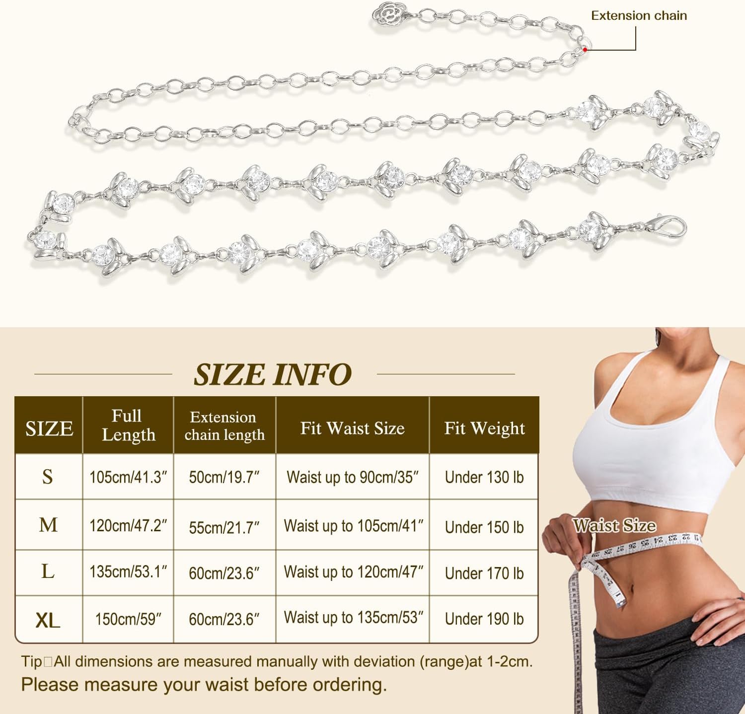 Glamorstar Chain Belt for Women Rhinestone Crystal Waist Belts for Dress Gift - Image 6
