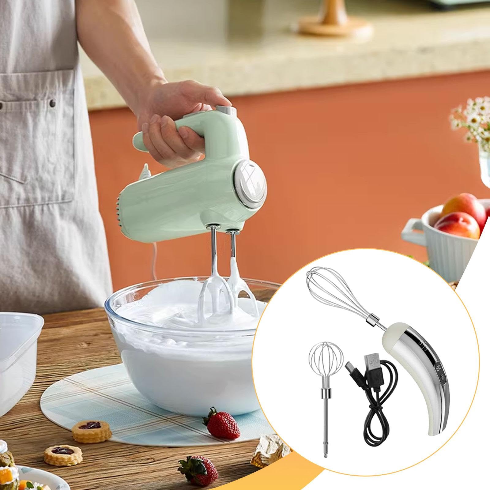 LOVIVER Batidora de Mano eléctrica inalámbrica con espumador de Leche, Multifuncional, con 5 velocidades Ajustables, Ideal para Hornear Pasteles y Preparar, Blanco Plateado
