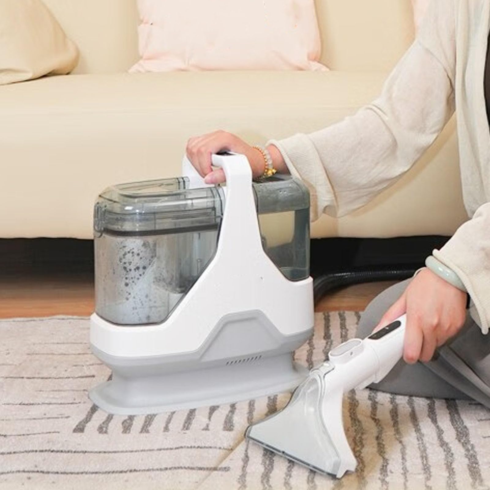 Fafeicy Limpiador de Manchas Portátil, Máquina de Limpieza de Alfombras de Succión Fuerte de 600 W, 16 Kpa, con Tanque Sucio de 1,1 L y Manguera de 6 Pies para Suciedad Rápida de