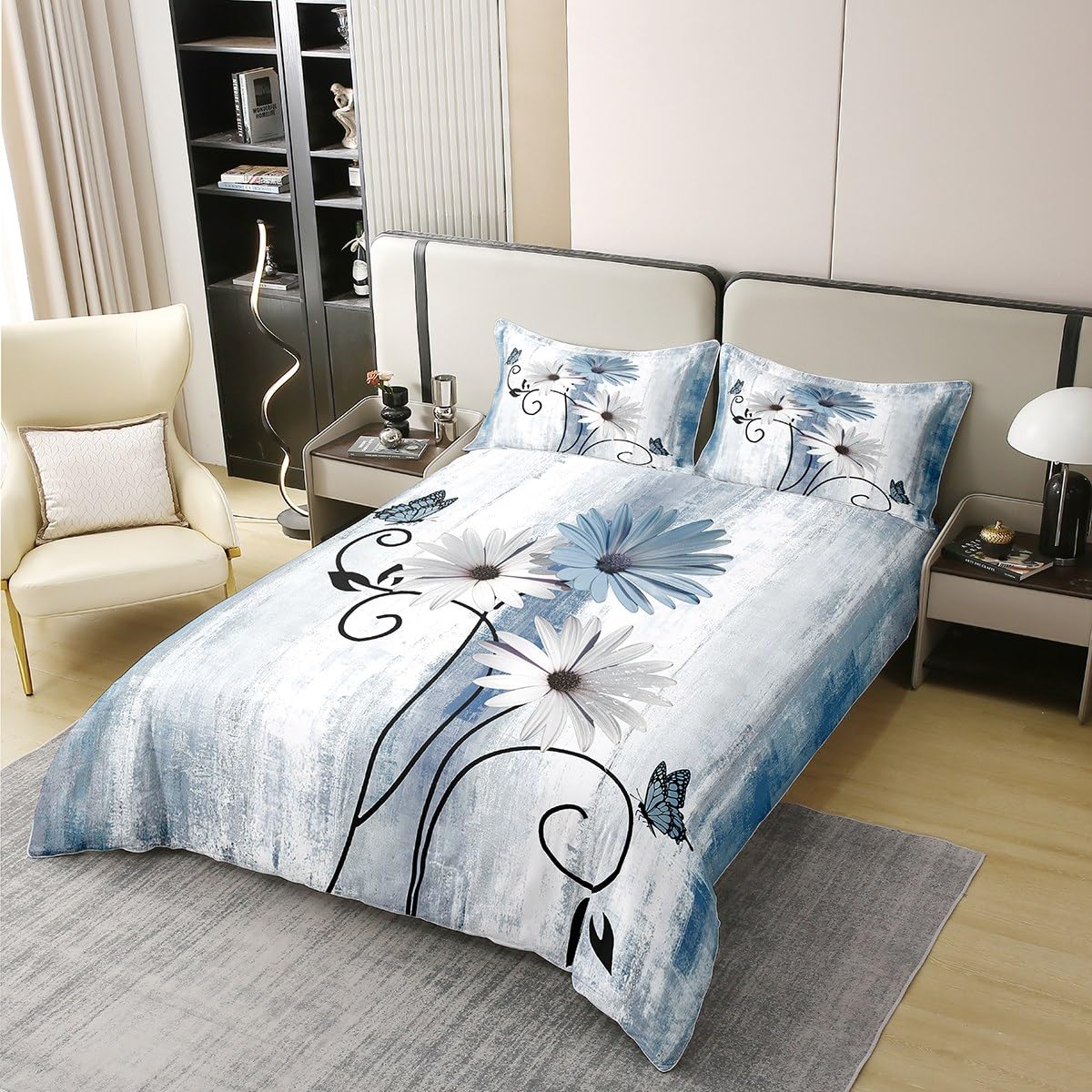 Lila Schmetterling Bettbezug 100% Baumwolle | 155x220cm Mit Kissenbezug - Blumen Design Für Kinderzimmer