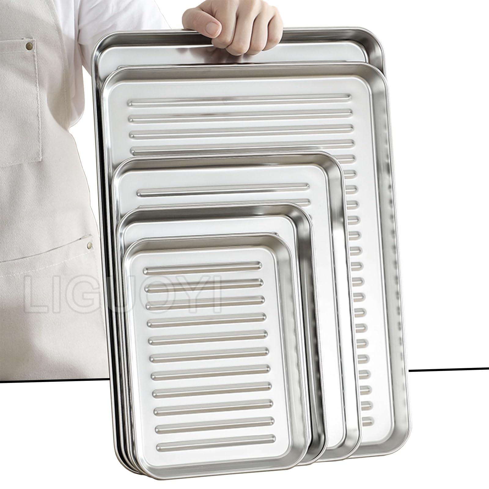 Bandeja para hornear, Juego de 2 bandejas antiadherentes for horno acero inoxidable, resistentes a la deformación, rectangulares, 27,6 cm, 41,9 y 44,3, metálicas for hornear galletas(320x250mm)