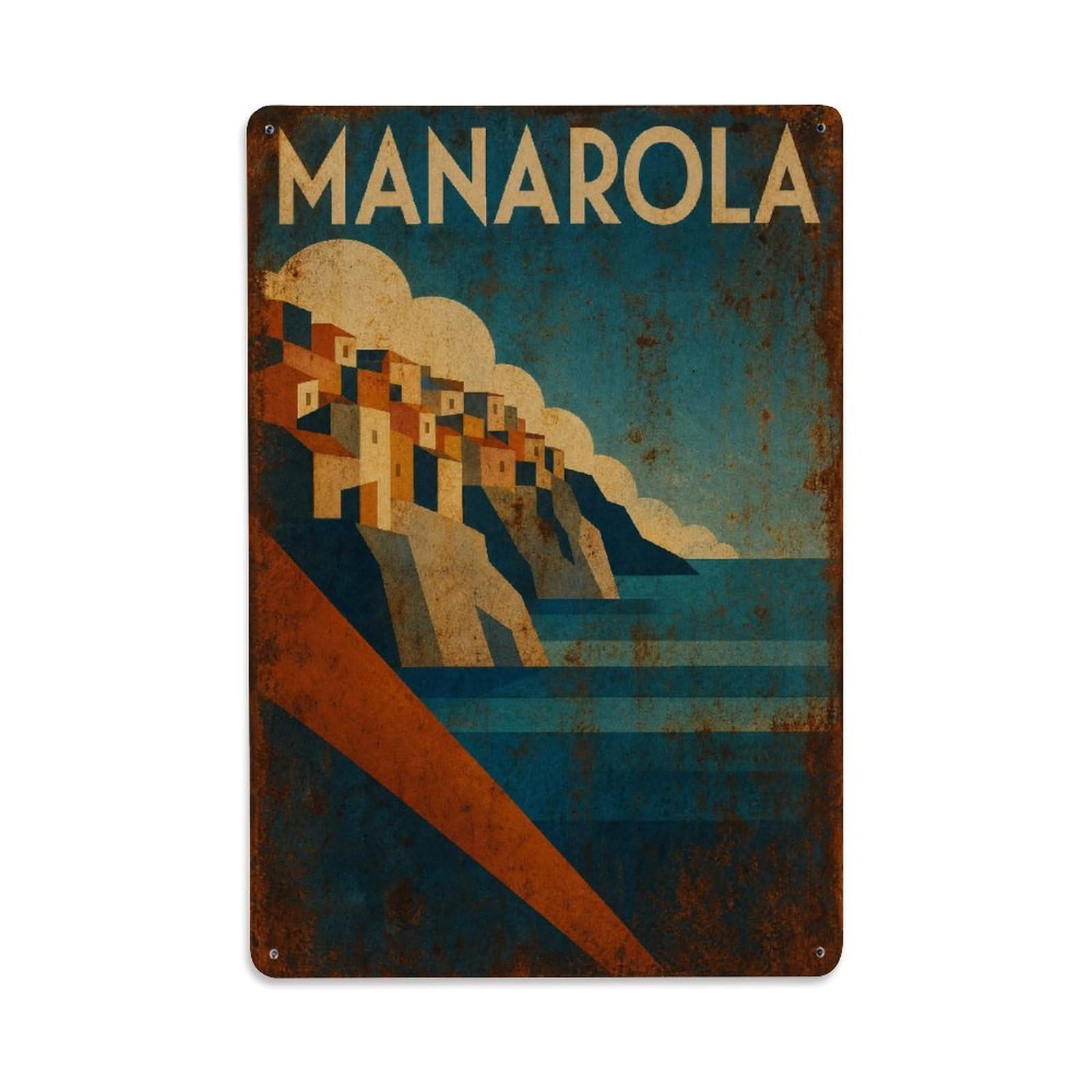 Huiyhb 8X12inch(20X30cm) Vintage Travel Manarola Azure Sea Blue Water Italy Metal Tin Sign