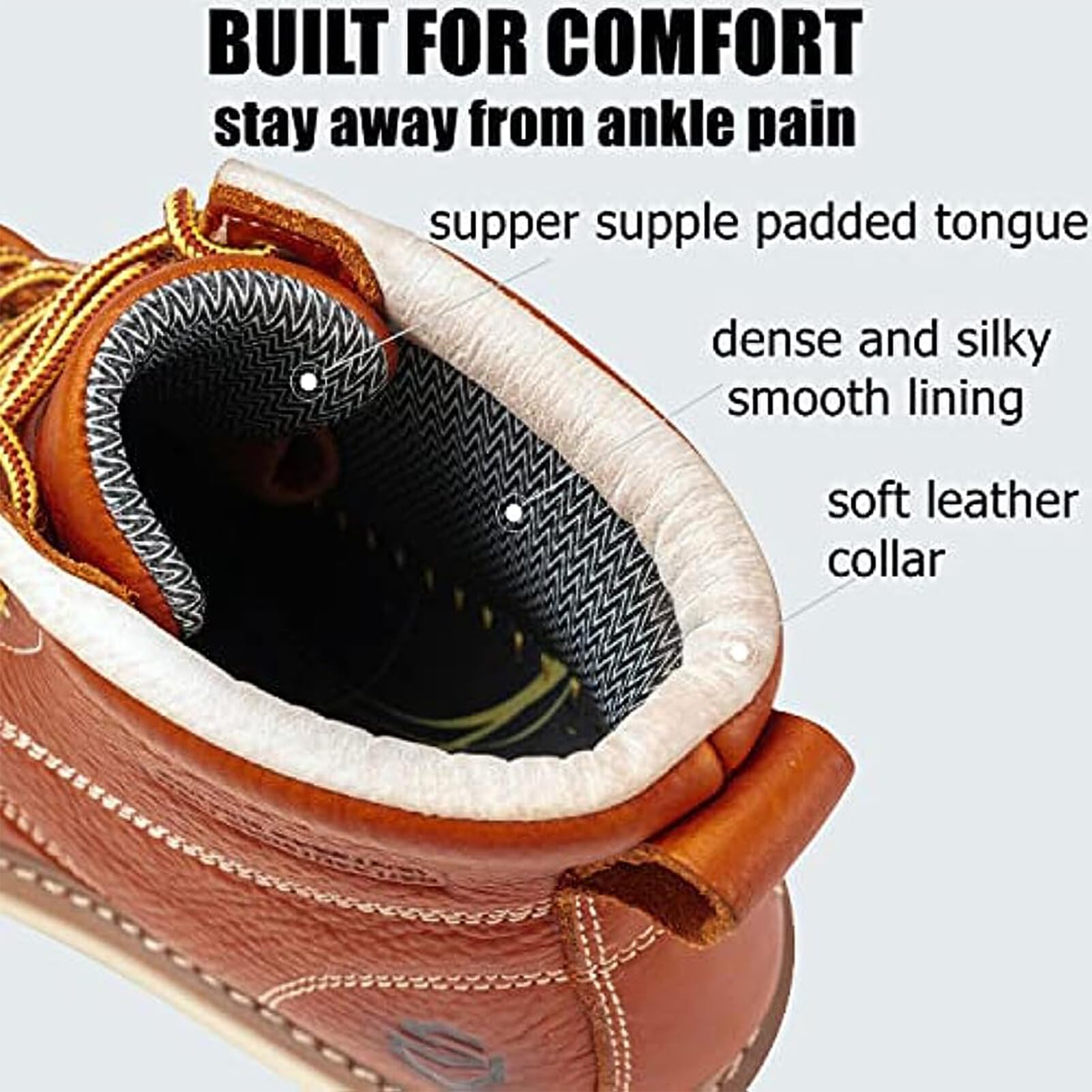 SUREWAY 6 inch Mens Wedge Moc Toe Work Boots for Men Soft Toe-Durable,Comfortable,Lightweight,Full Grain Leather,Goodyear,Non-Slip EH Safety Industial Construction Work Boots/Shoes for Men/Women