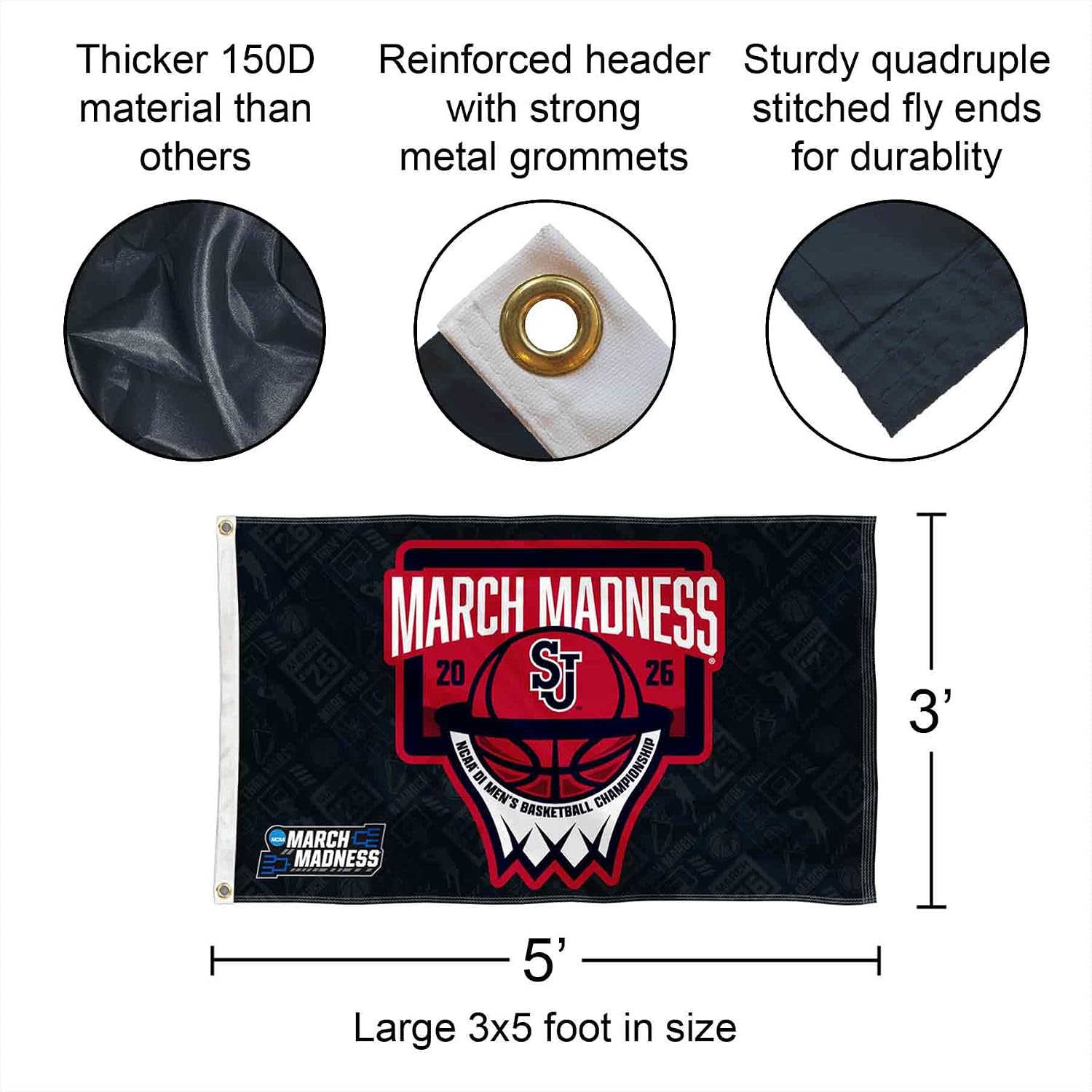 St. John's Red Storm 2026 March Basketball Madness 3x5 Grommet Flag