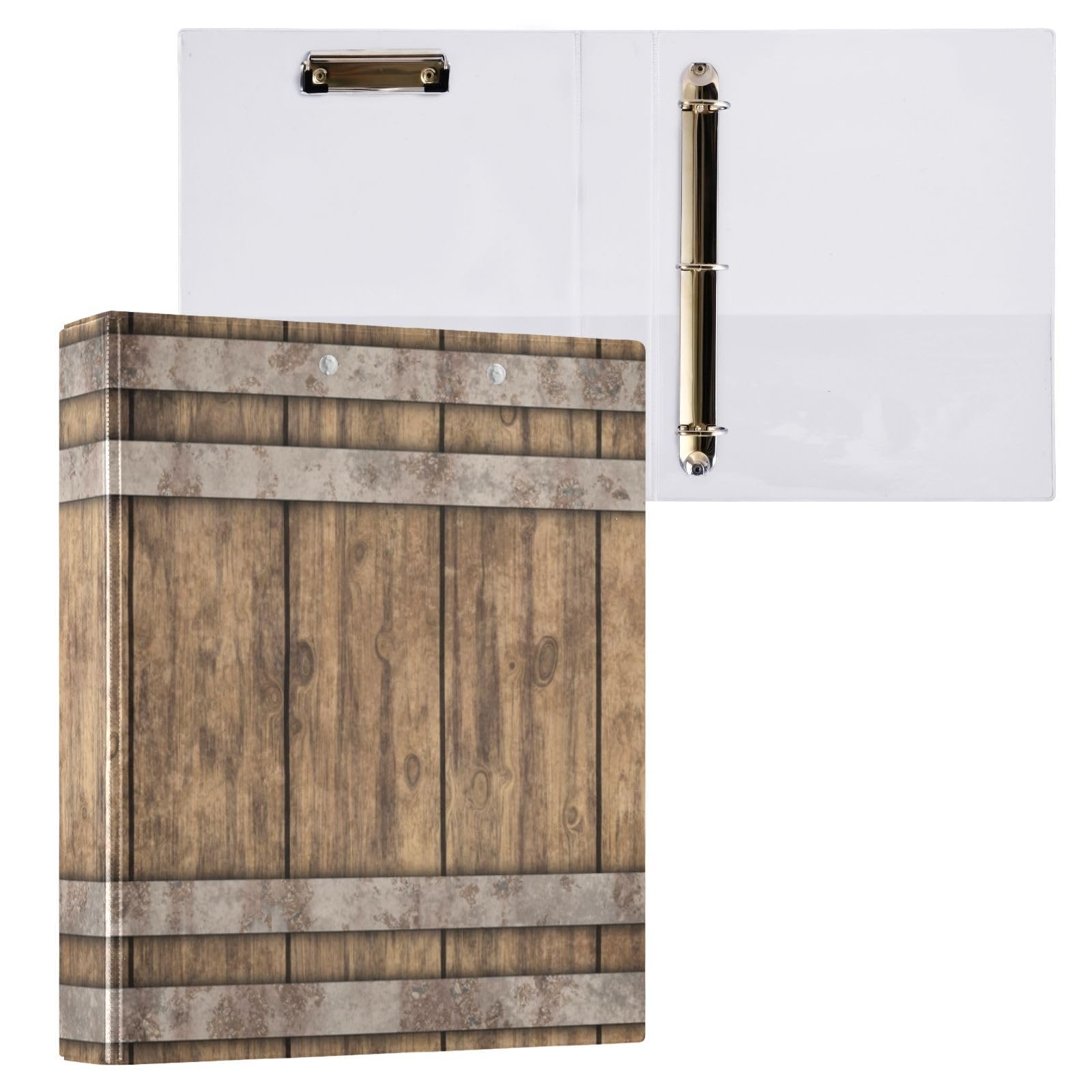 Vuiyean Rust Light Brown Wood Grain Binder 1.5 Inch Binder with Clipboard&Pockets, Hardcover Binders 3 Ring, Heavy Duty Large File Folder for Home Office School Supplies - Holds 200 Sheets — image 1
