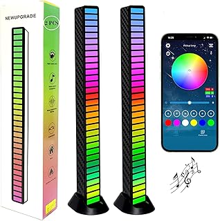 2 PCS RGB Light Bars, Rechargeable Colorful Ambient Led Light Rhythm Light Bar, 32 Bit Sound Activated Lights, Voice Activated Pickup Music Rhythm Lights for Car, Party, Desktop, DJ, Gaming Room