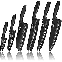 Homikit kitchen knife set stainless steel 6 pieces knife set with protective cover sharp knife set with chefs knife meat knife bread knife all-purpose knife peeling knife Santoku knife non-stick coated black