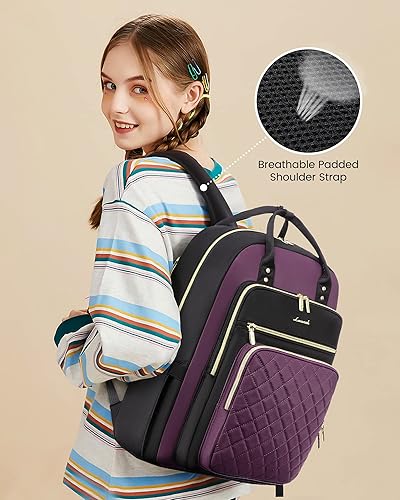 Miniatura 4 de LOVEVOOK Mochila para laptop para mujer, bolsa para laptop de 15.6 pulgadas para viajar con puerto USB, resistente al agua, ligera, para trabajo