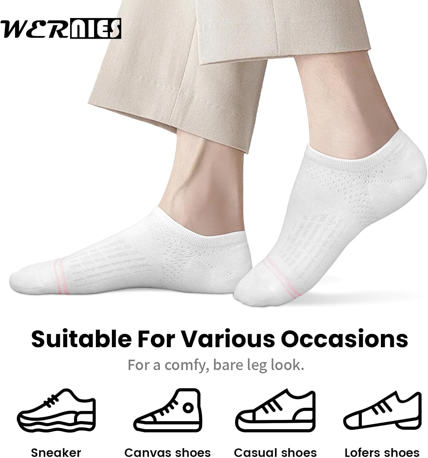 wernies No Show Socks Womens 10 Pairs Low Cut Ankle Socks with Non Slip Casual Invisible Liner Boat 5-8/8-11 - Image 7