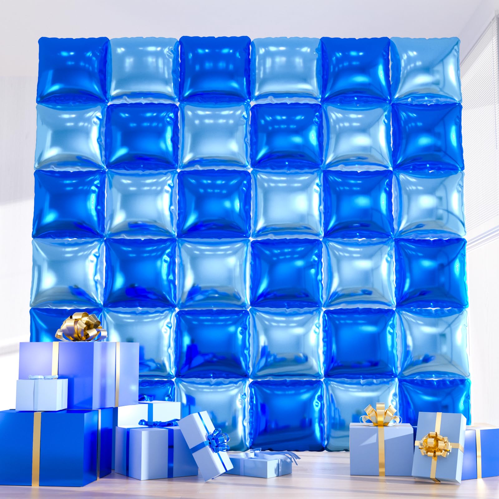 36pcs Royal & Baby Blue Square Foil Balloons - Double-Sided Mylar Balloon Backdrop Kit for Birthdays, Graduation 2025, New Year, Photo Booth Decor (