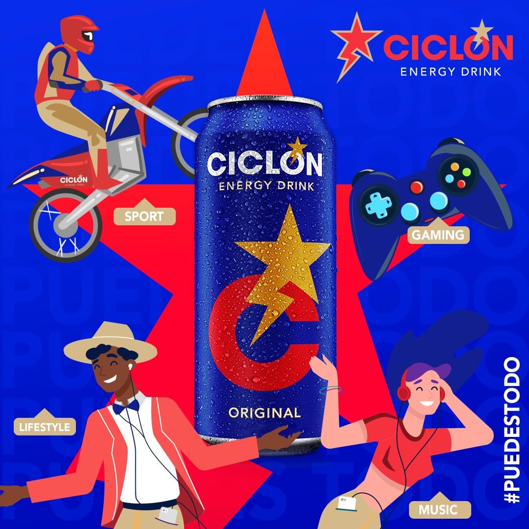 Ciclon Original Energy Drink – 24 Pack, 10 fl oz Cans – Smooth Refreshing Taste with 95mg Caffeine, B Vitamins & Taurine – No Preservatives, Premium Energy for Work, Study & Sports