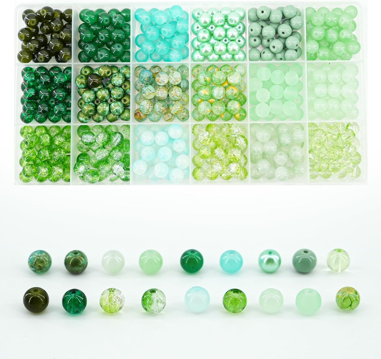 Hanyoung 8mm Glass Beads for Bracelet Making kit, 96 Colors 2900 pcs Crackle and Solid Beads Jewelry Making, Crystal Glass Round Beads for DIY Crafts Gifts (Solid & Crackle Color)