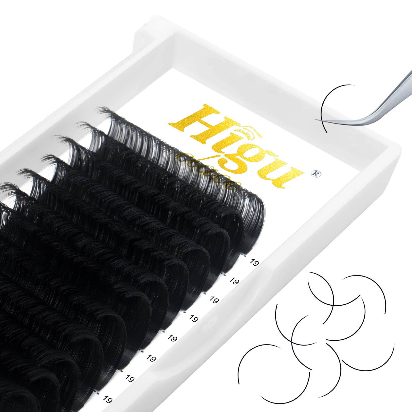 Higu Classic Eyelash Extensions 0.10mm CC 19mm Tray Classic Lash Extensions Silk Classic Lashes Extension Premium Single Lash Extensions Professional Salon Use(0.10 CC 19mm)