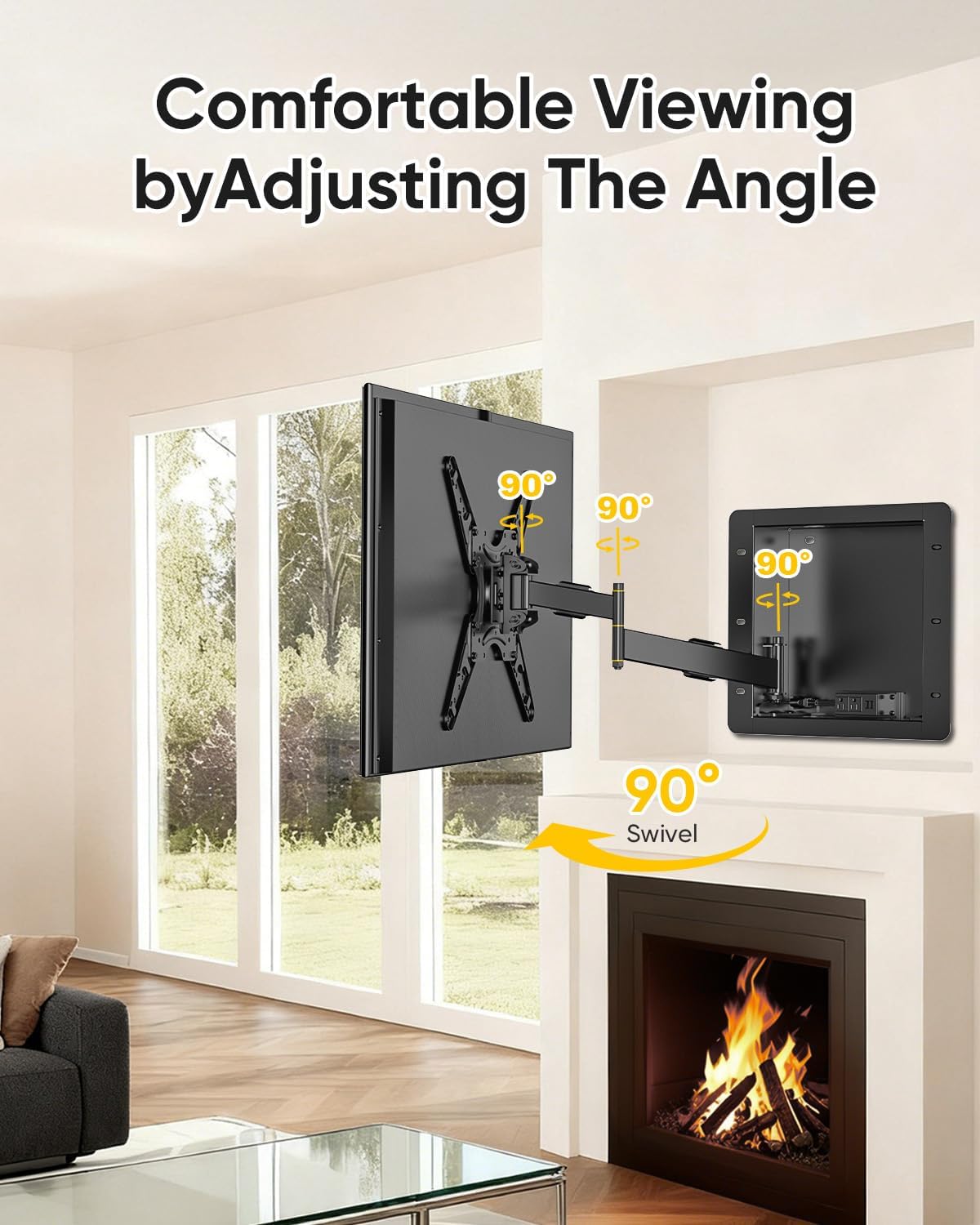 FORGING MOUNT Recessed in-Wall TV Mount for 32-70" TVs,Holds 99lbs,Low Profile Rotating in-Wall TV Mount,20 Inch Extended Arm with Landscape to Portrait Rotation,Swivel & Tilt, Max VESA 400x400