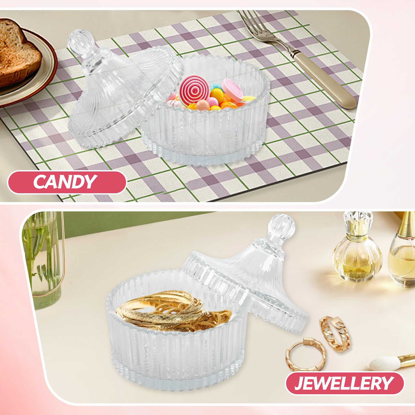 Set di contenitori per polvere in vetro con nappa in cipria, in polvere per il corpo, talco, o in vetro per caramelle, cioccolato, biscotti, come regalo per compleanno, Natale, feste, matrimoni