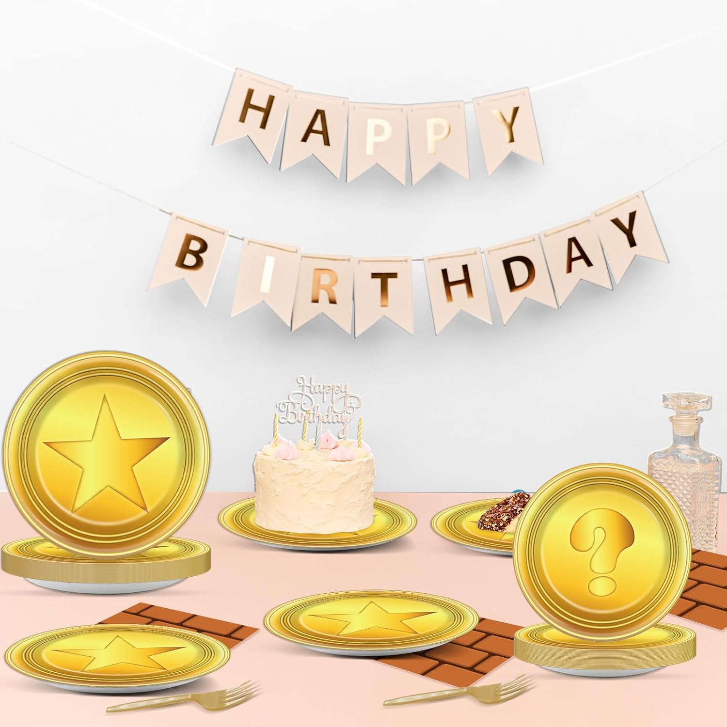 96Pcs Super Cartoon Brother Paper Plates and Napkins Video Game Theme Birthday Party Supplies Super Theme Brother Disposable Tableware Set for Gaming Birthday Baby Shower Party Decoration Serve 24