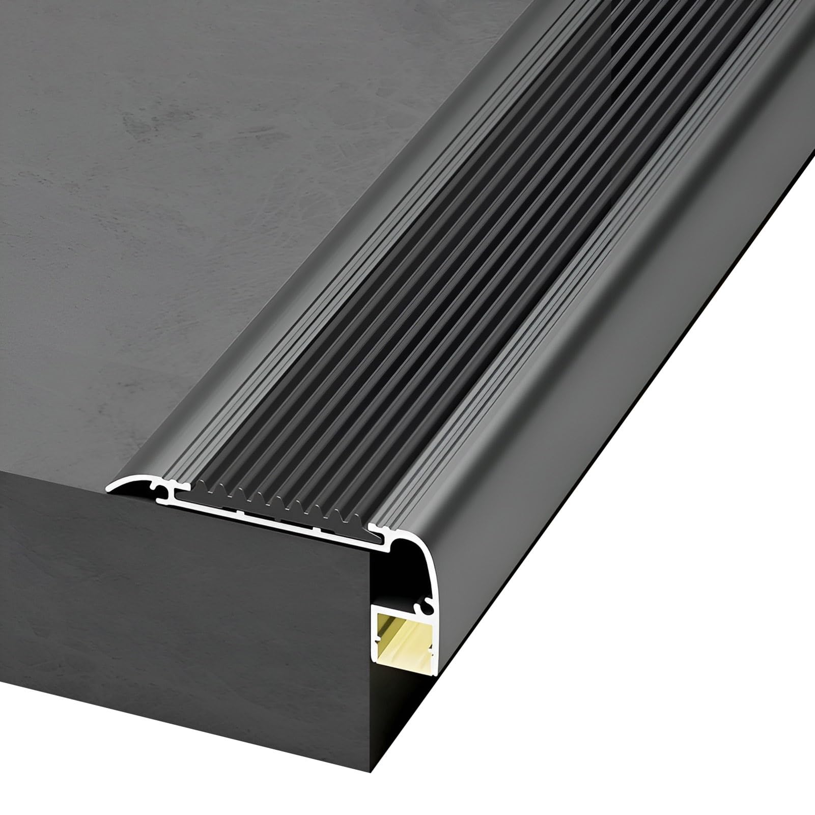 Perfil de aluminio para borde de escalera con canal LED, perfil antideslizante en forma de L para escalón interiores y exteriores, longitud 100/134 cm(Zwart,120cm/47 In)