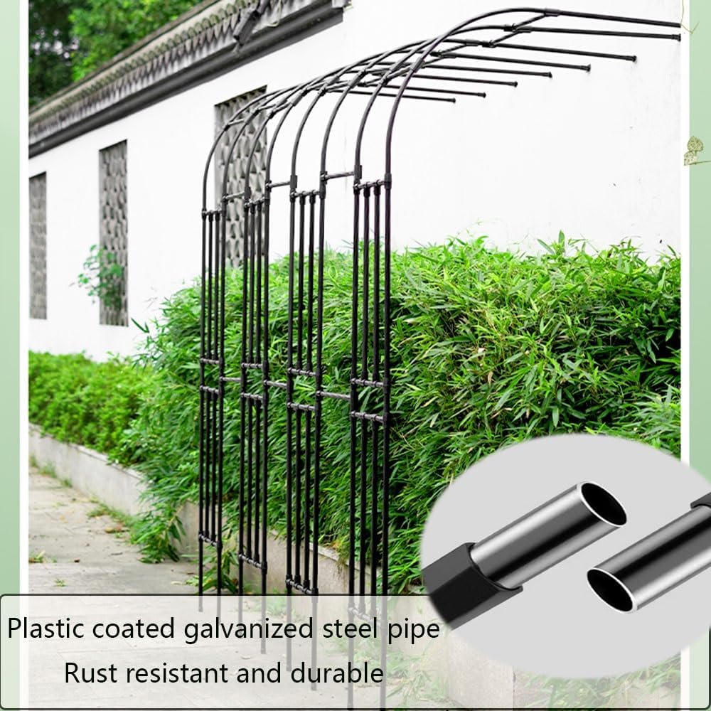 Metal Garden Arbor Arch for Climbing Vines, Half Sided Trellis, Outdoor Archway for Front Yard & Backyard, 71" W x 95" H, Durable Black Design, Perfect for Outdoor Decor