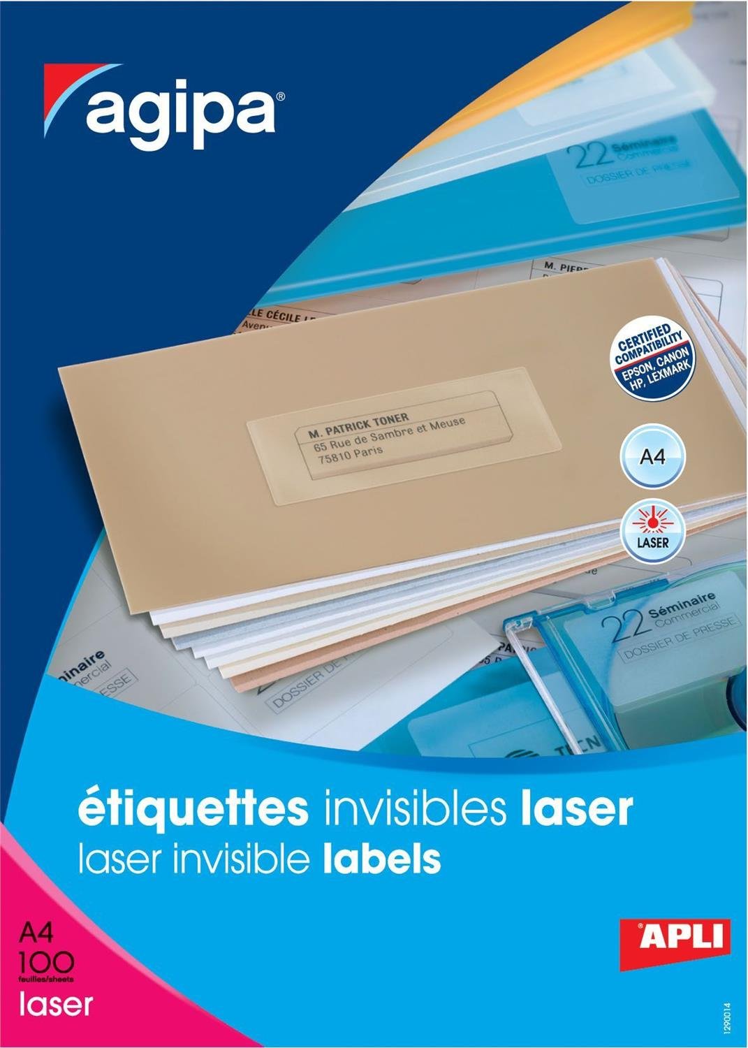 Agipa – Lote de 3 Btes 1600 etiqueta 105 x 37 mm (16 x 100 F A4) las/Cop cuña vertical Perm. Transparente