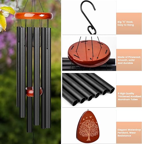 Miniatura 8 de Campanillas de viento conmemorativas para exteriores, campanillas de viento de madera de 32 pulgadas para la pérdida de la madre, el padre o un ser