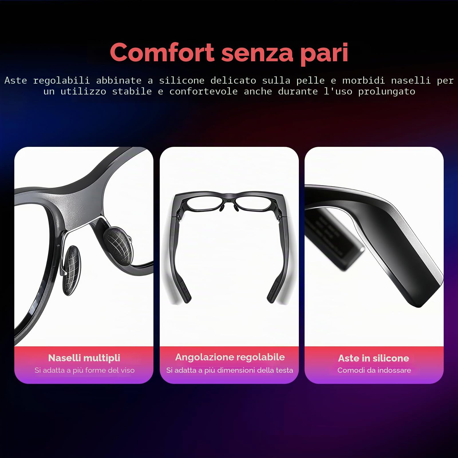 Occhiali Intelligente AR con Display,Schermo Virtuale Micro-OLED da 1080p e 150 Pollici,Occhiali Intelligenti con IA Schermo Integrato,Bluetooth per Gaming,Video da Uomo Donna (senza anello)