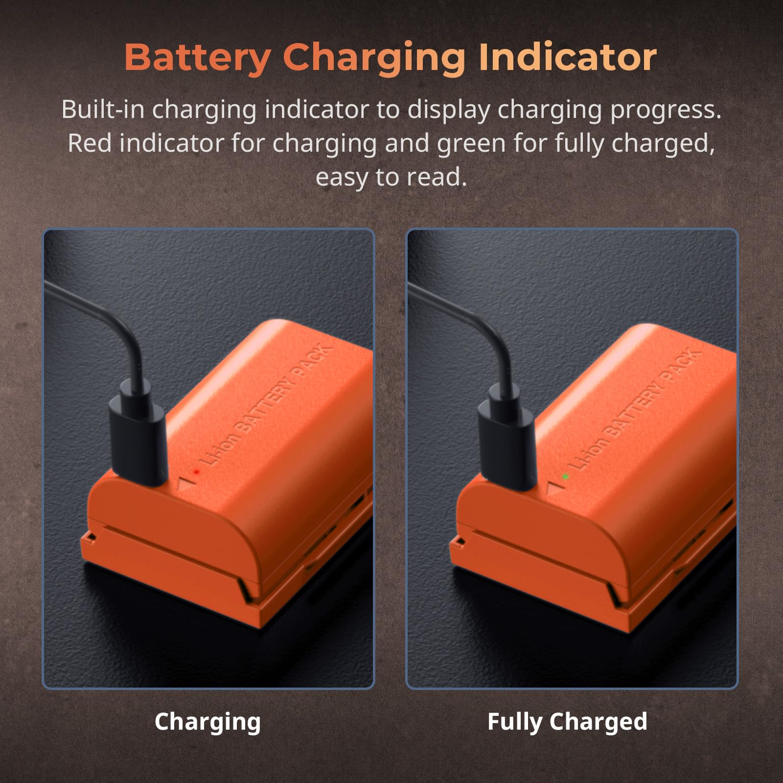 SMALLRIG Batteria 2400mAh per Canon LP-E6NH R6II/R5/R6/R7, Batteria per Fotocamera Ricaricabile con USB-C 2.5H Ricarica Rapida per Canon R, R5C, 5DIII/IV, 6D, 6DII, 7D, 60Da, 70D, 80D, Arancia - 4968