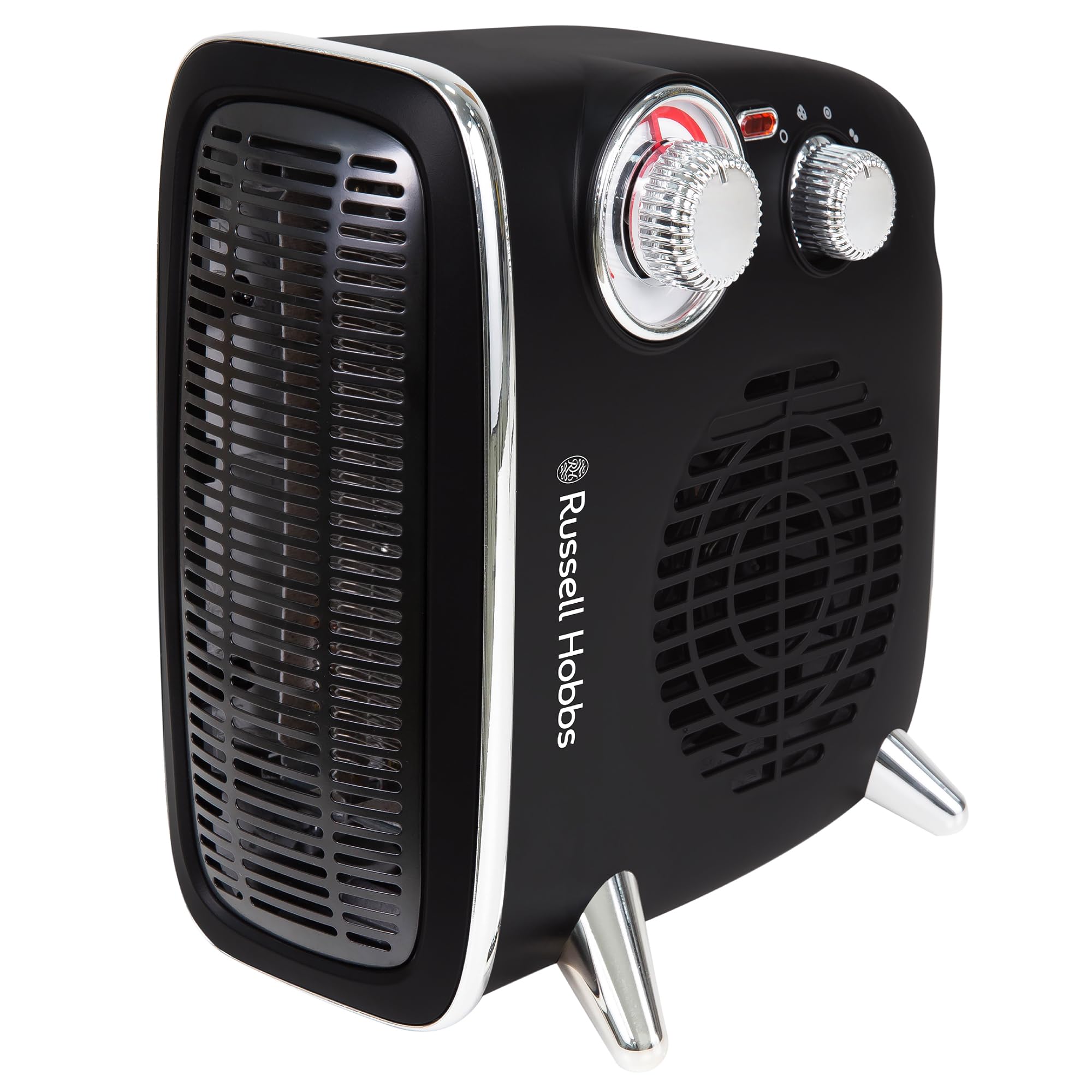 Russell Hobbs RHRETHFH1001B Grzejnik elektryczny 1800 W / 1,8 kW, retro wentylator poziomy/pionowy, z regulowanym termostatem, 2 ustawienia temperatury, 20 m2, sterowanie tarczą, czarny