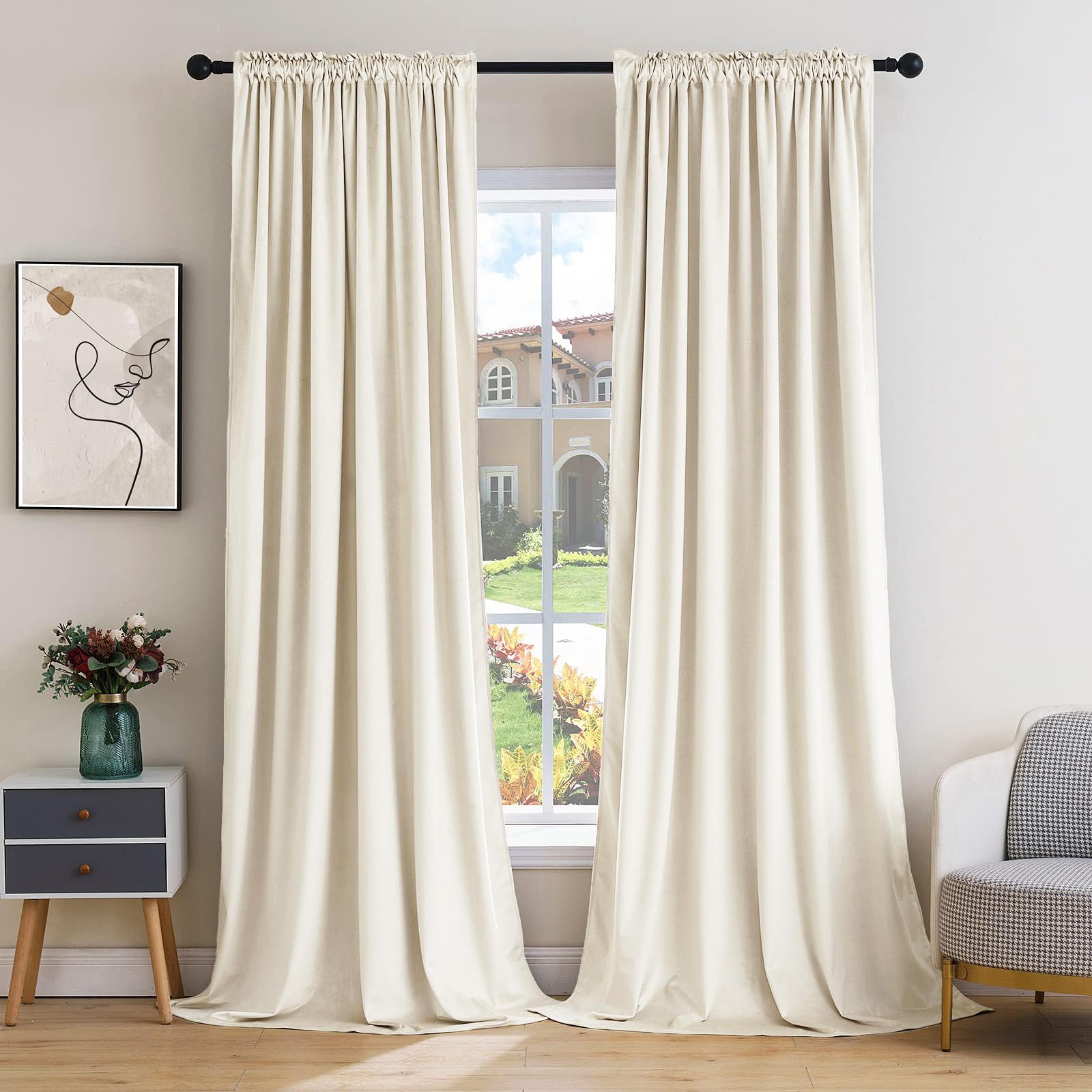 MIULEE Velvet Curtains 84 inches - Luxury Blackout Curtains for Bedroom Living Room Thermal Insulated Super Soft Window Drapes Rod Pocket, Ivory, W52 x L84 inches, 2 Panels