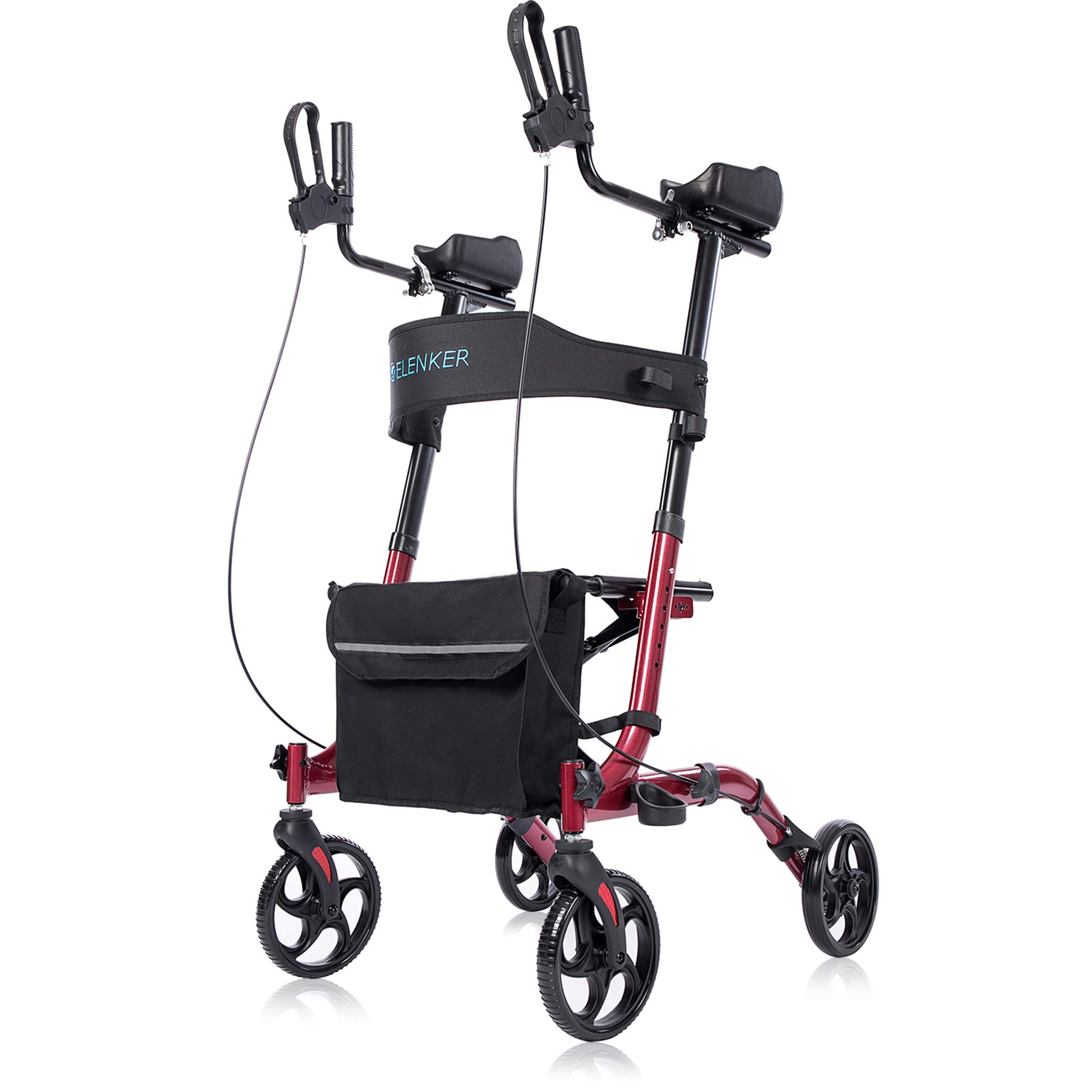ELENKER Upright Rollator Walker, Stand Up Folding Rollator Walker Back