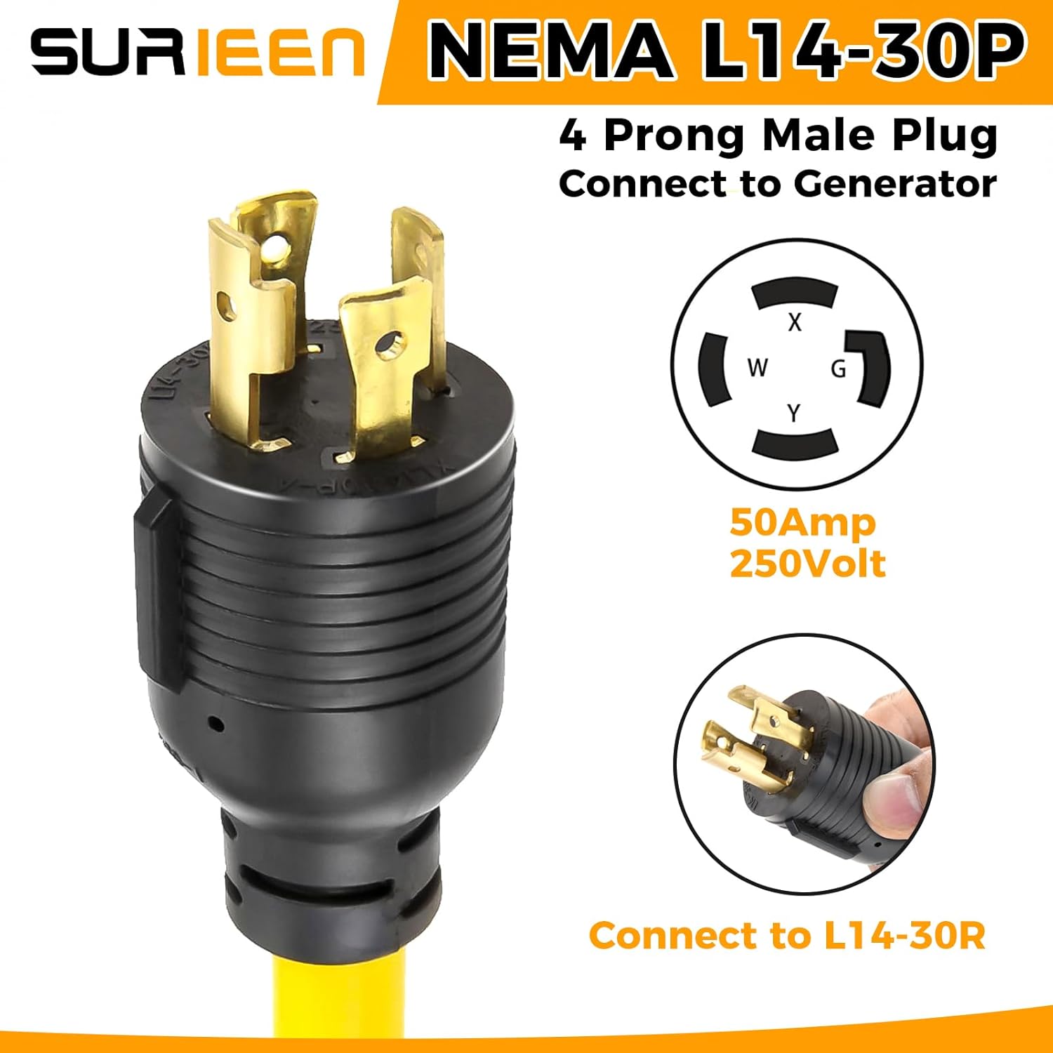 NEMA L14-30P to 6-50R Generator Welder Adapter Plug Cord 1.5FT, 4 Prong to 3 Prong Generator Adapter 125/250V, Heavy Duty Welder Adaptor Extension Cord STW 10AWG, UL Listed