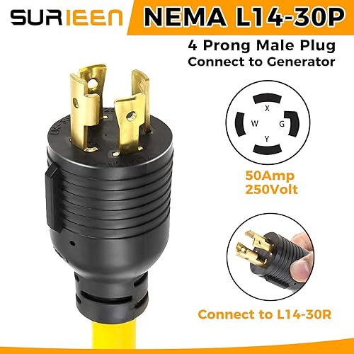 Miniatura 2 de NEMA L14-30P a 6-50R Generador Soldador Adaptador Cable Enchufe Cable de 1.5 Pies, Adaptador de Generador de 4 a 3 clavijas 125/250 V, Cable de