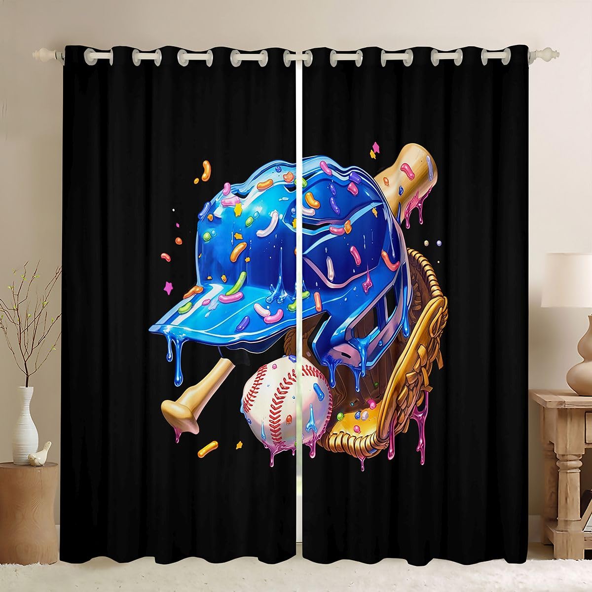 Rideau Occultant Contre la Lumière du Jour Motif Glace Dégoulinante et Voilage pour Fenêtre Salon