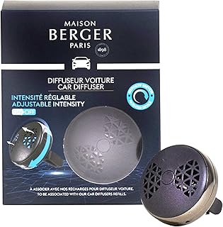 MAISON BERGER - Adjustable Refillable Car Air Freshener Vent Clip Diffuser Set - 1.75" Diameter x 1.25" Depth - Made in France (On/Off Smart - Black)