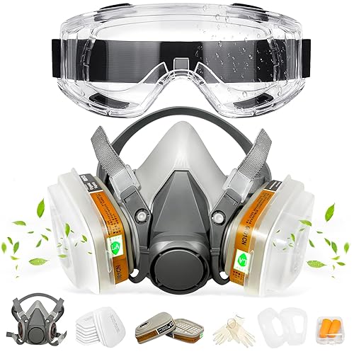 Máscara de gas respirador con filtros, cubierta de media cara de carbono activo con gafas de seguridad, máscara de seguridad para lijado de moldes disponible en Yaxa Venezuela