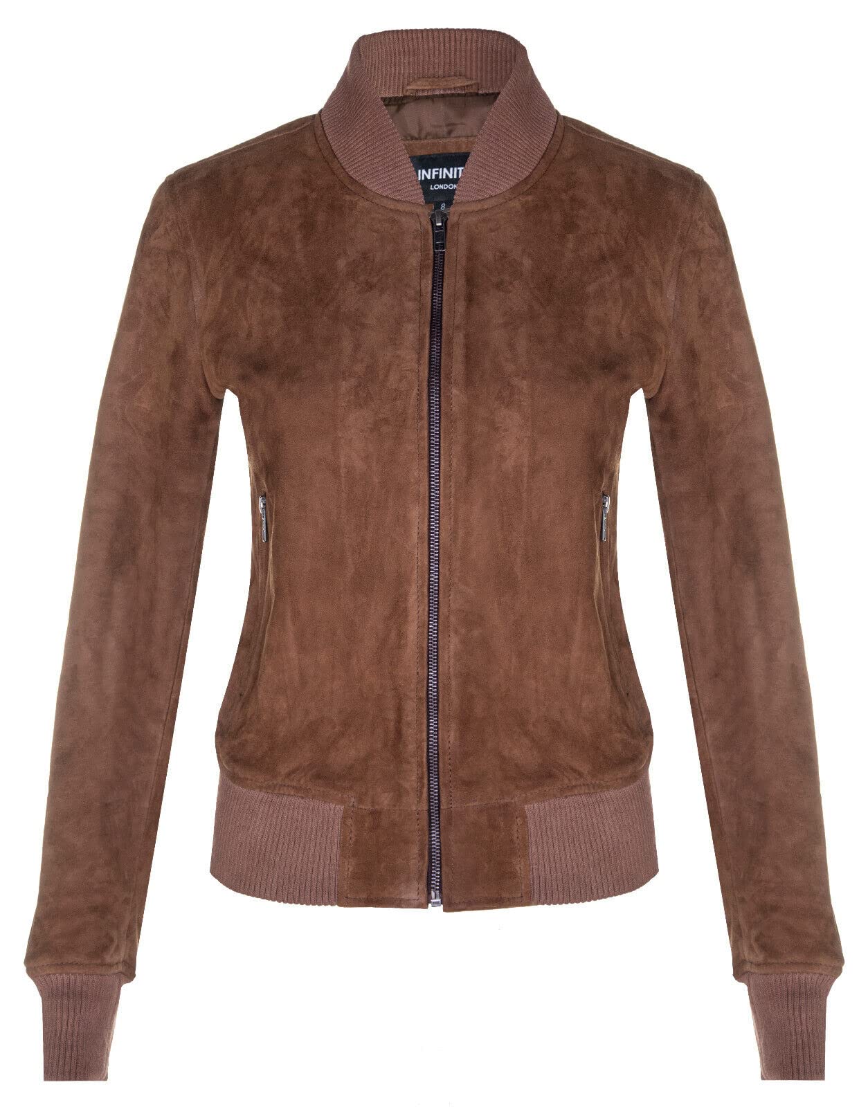 Ladies Tan Brown Goat Suede Bomber Jacket Genuine Leather MA-1 Varsity Retro 5XL