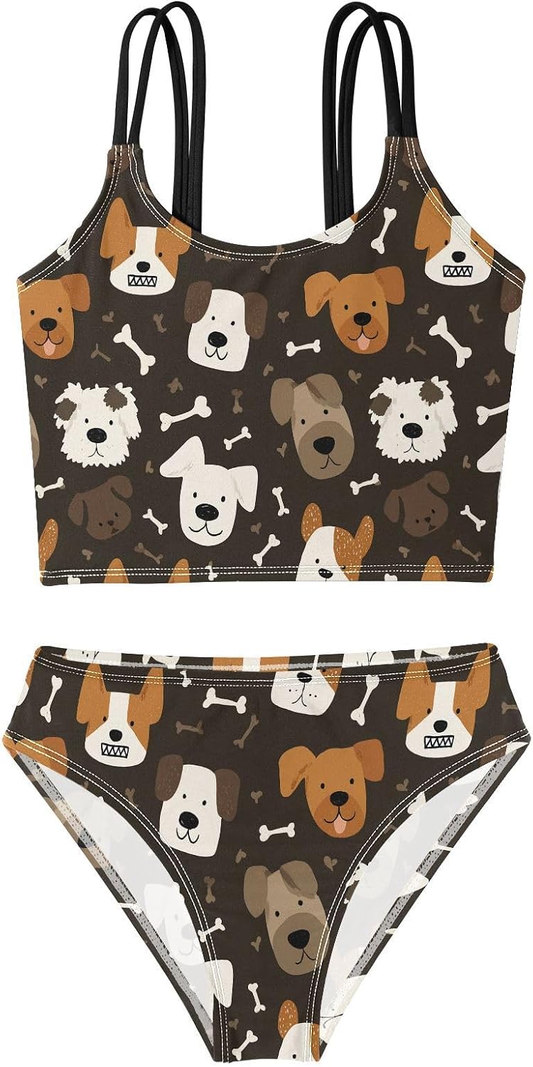 visesunny Girls Two Piece Swimsuits Cute Anime Dogs Girl's Bikini Sets Bathing Suits for Girls Size 5-12Y