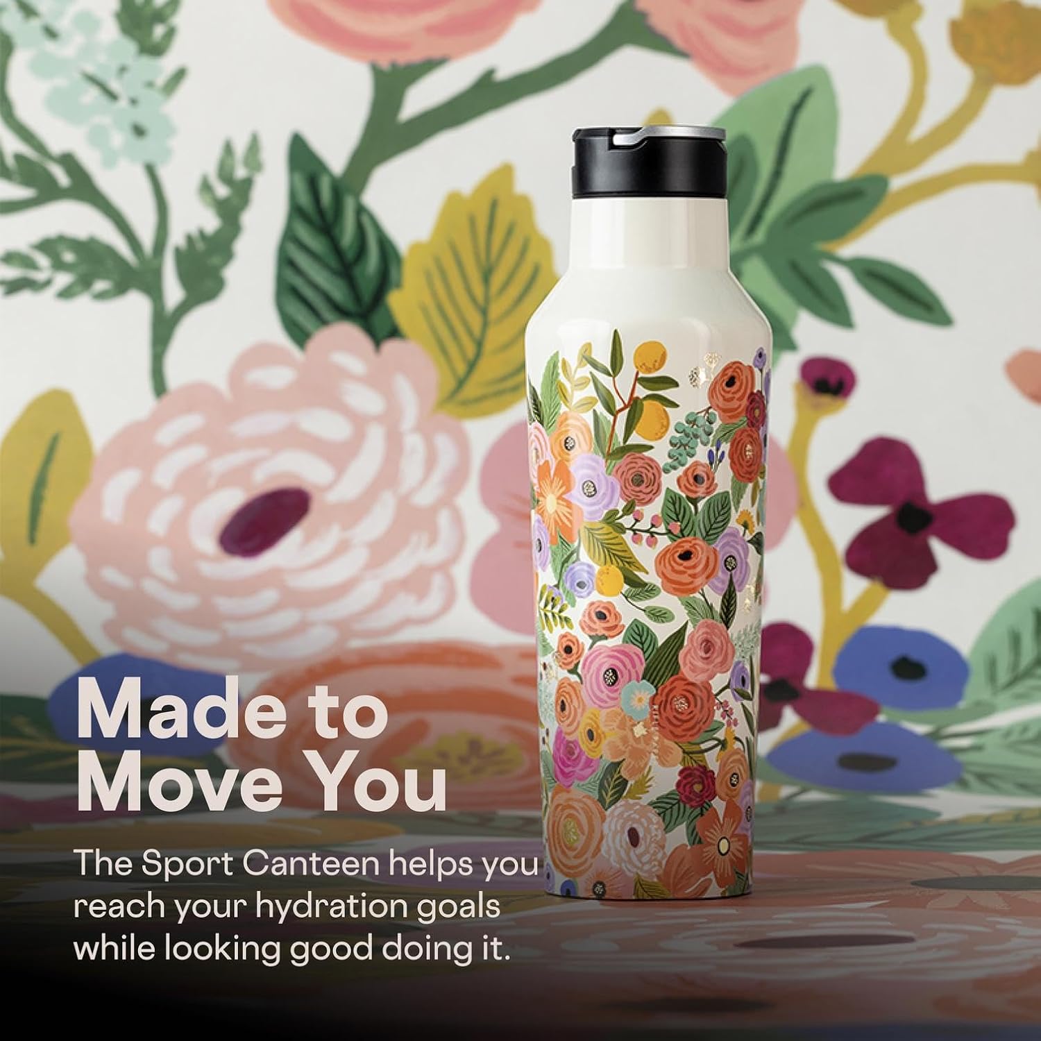 Corkcicle x Rifle Paper Sport Canteen - Keeps Drinks Cold 25 Hours - Stainless Steel - Triple-Insulated - Spill-Proof - Gift for Mom - Great for Mother's Day or Christmas - 20 oz - Garden Party Cream - Image 6
