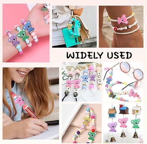 Miniatura 7 de TOAOB - 20 cuentas de silicona con forma de animal lindo a granel para bolígrafos, cuentas espaciadoras sueltas coloridas de silicona para