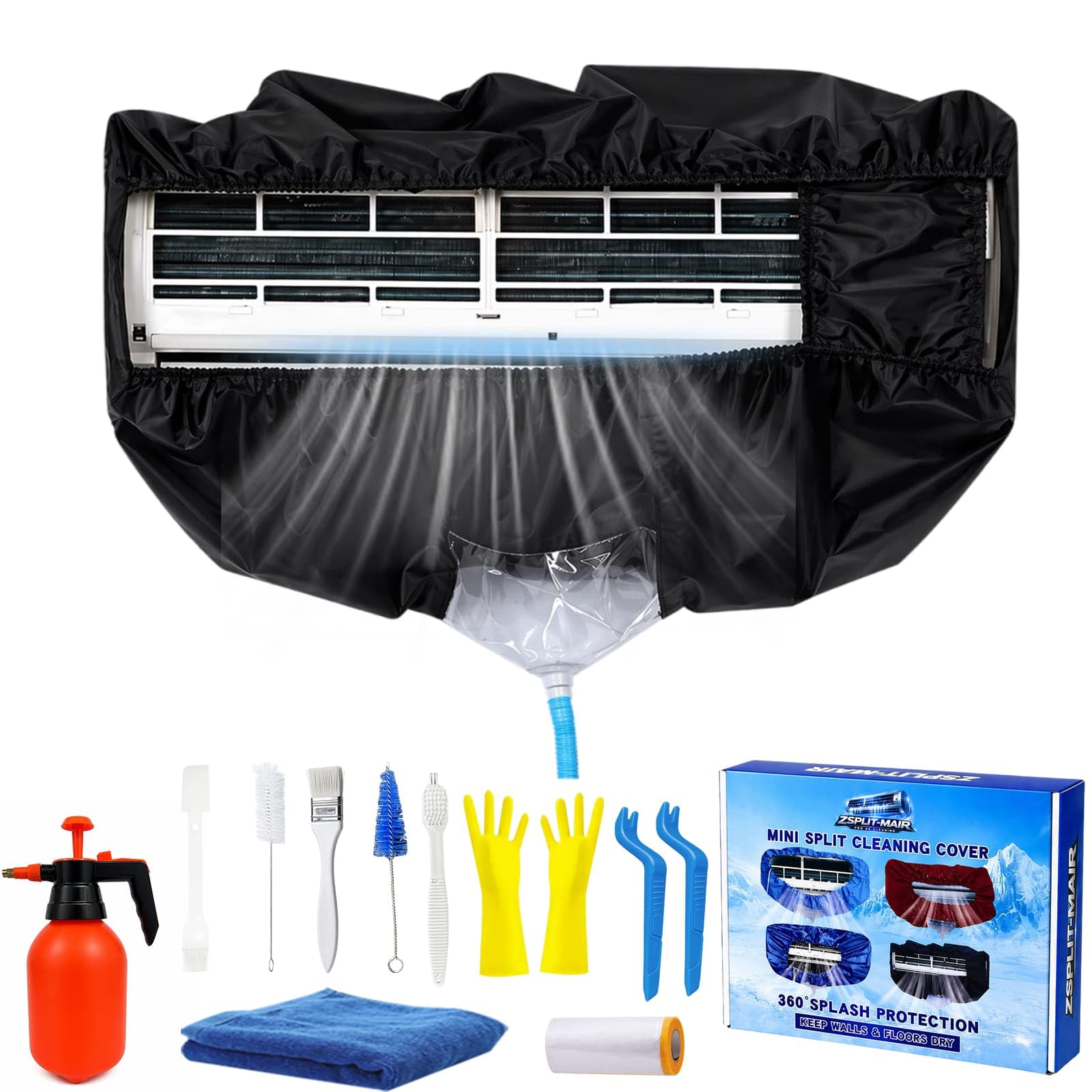 Kit Pulizia Condizionatore, Sacchetto per la Pulizia di Condizionatori Mini-Split e Unità a Parete, Nero XL