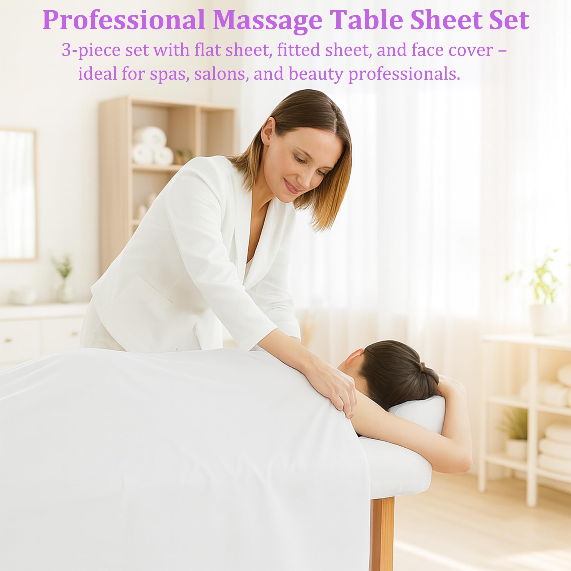 Lot de 3 draps de table de massage - Chaque lot comprend 3 pièces (drap plat, drap-housse, housse pour repose-visage) - Microfibre blanche pour spa et usage professionnel