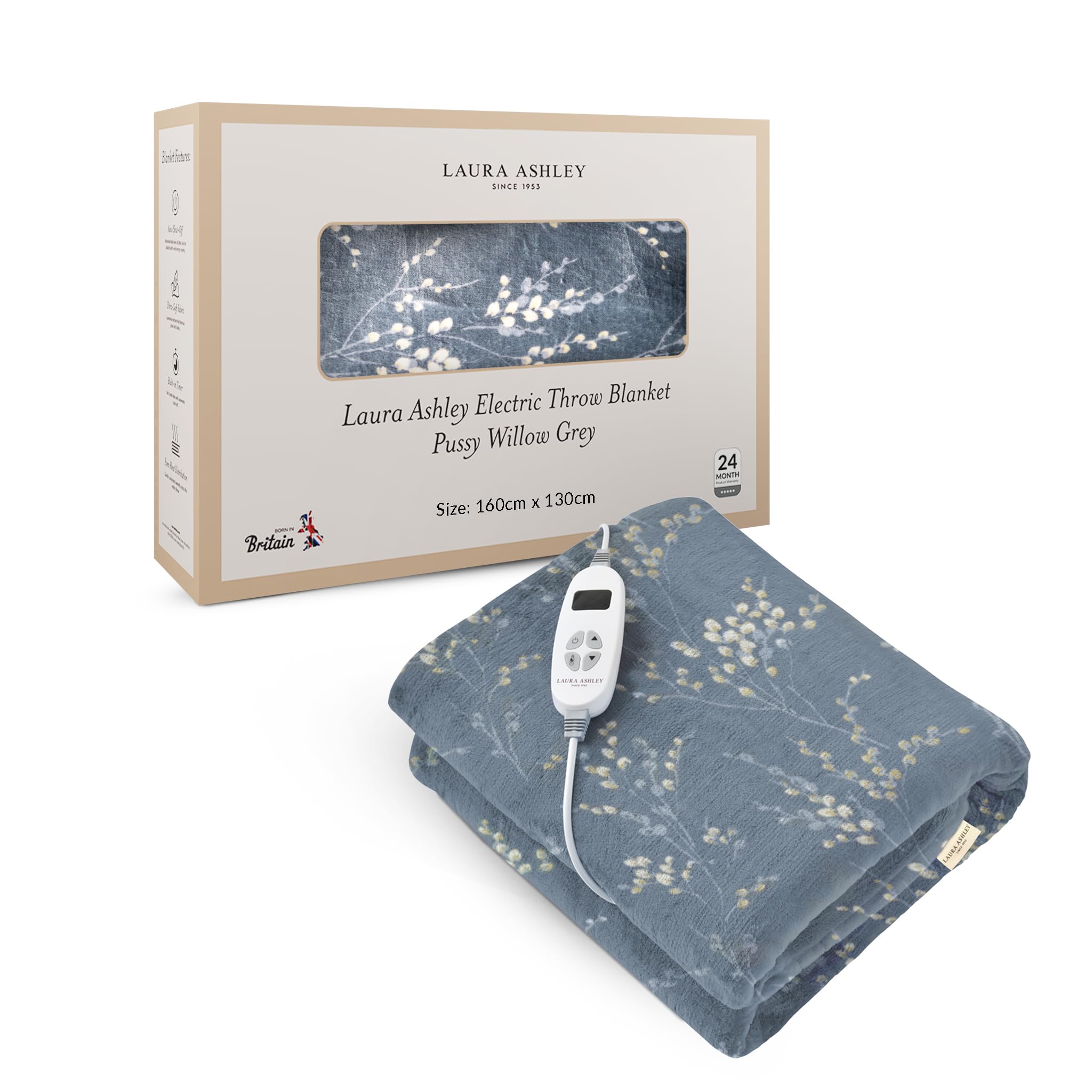 Laura Ashley Pussywillow Grey Heated Throw Electric Blanket from B&Q