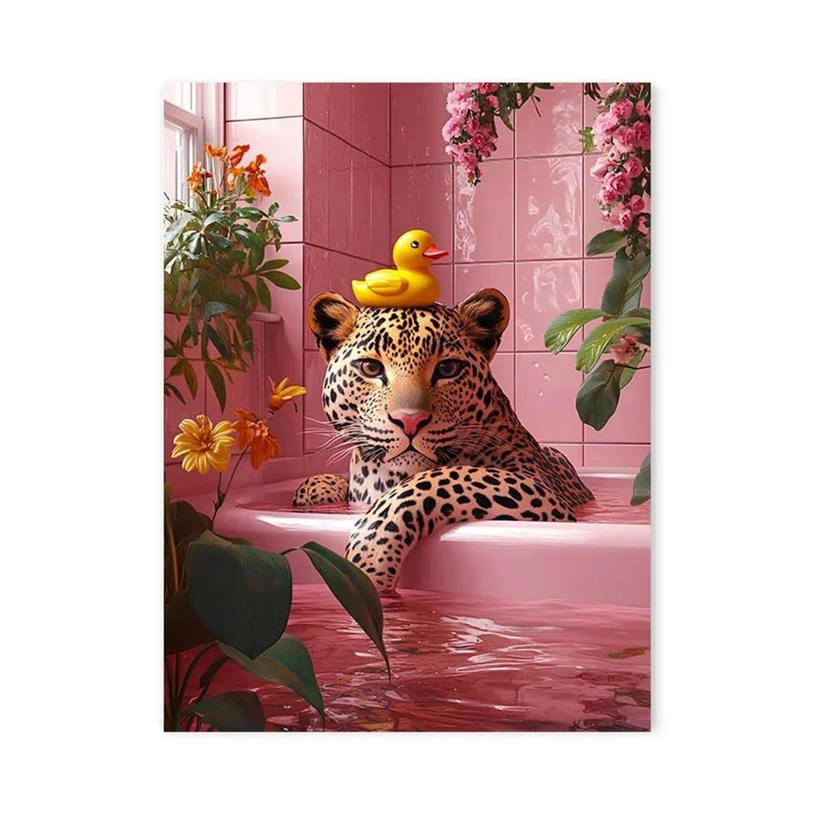 Affiche guépard noir dans une baignoire déco éclectique pour salle de bain chic 50x70cm