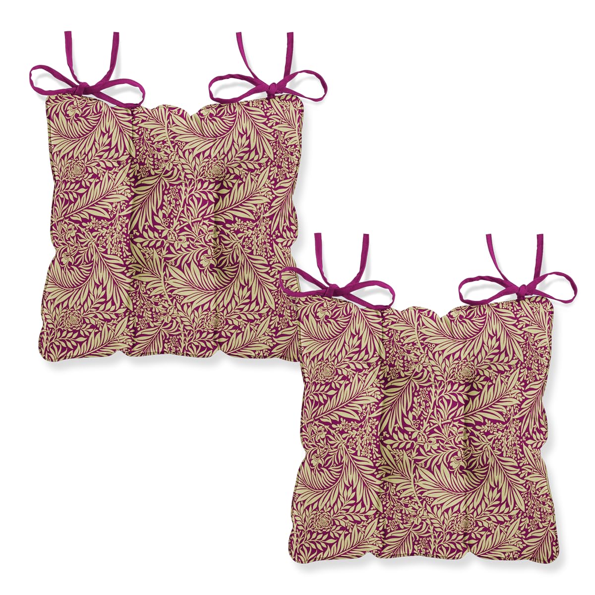 Harrison Cropper Seat Pads for Dining Chair William Morris Larkspur Chair Pads with Straps, Set of 2 (Damson)