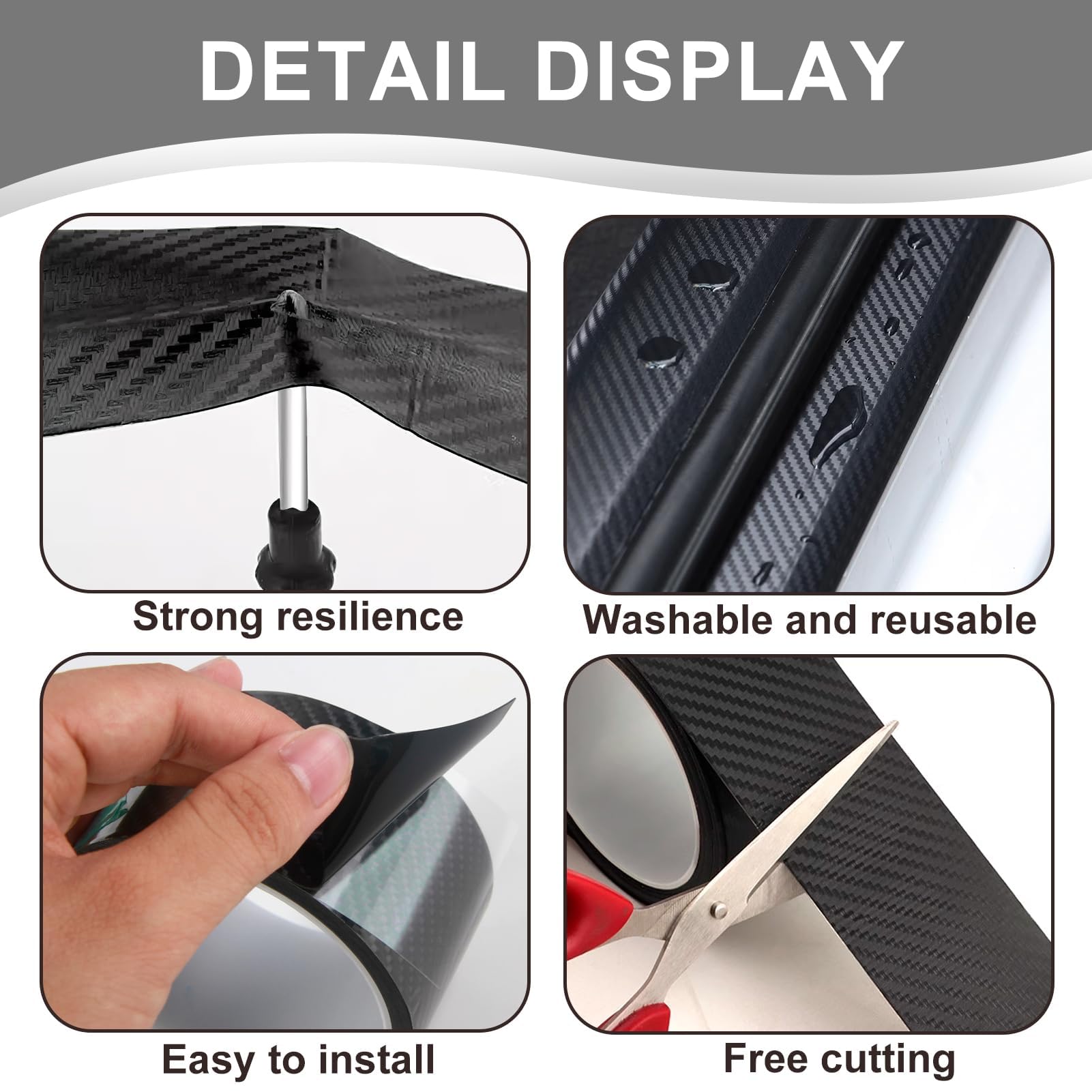 Protection Porte Voiture Autocollant Protection Portière Fibre Carbone - 10cm X 3m, Anti-Rayures Voiture Autocollant Anti Rayures