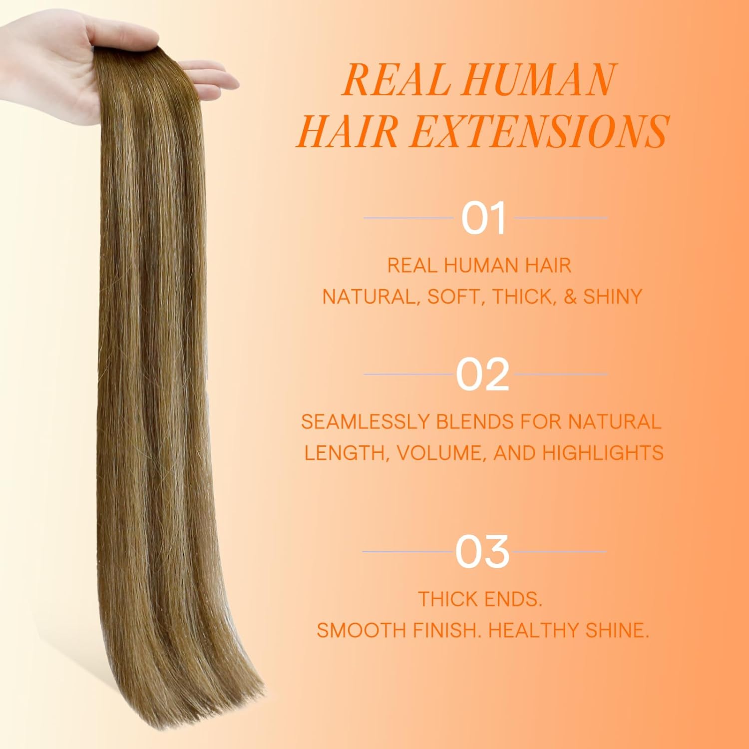 Full Shine Injection Tape in Hair Extensions Color 4/24/4 Brown Fading to Blonde and Brown 16 Inch Invisible Skin Weft 40G 20 Pcs Machine Remy Seamless Tape in Hair Extensions Add Volume