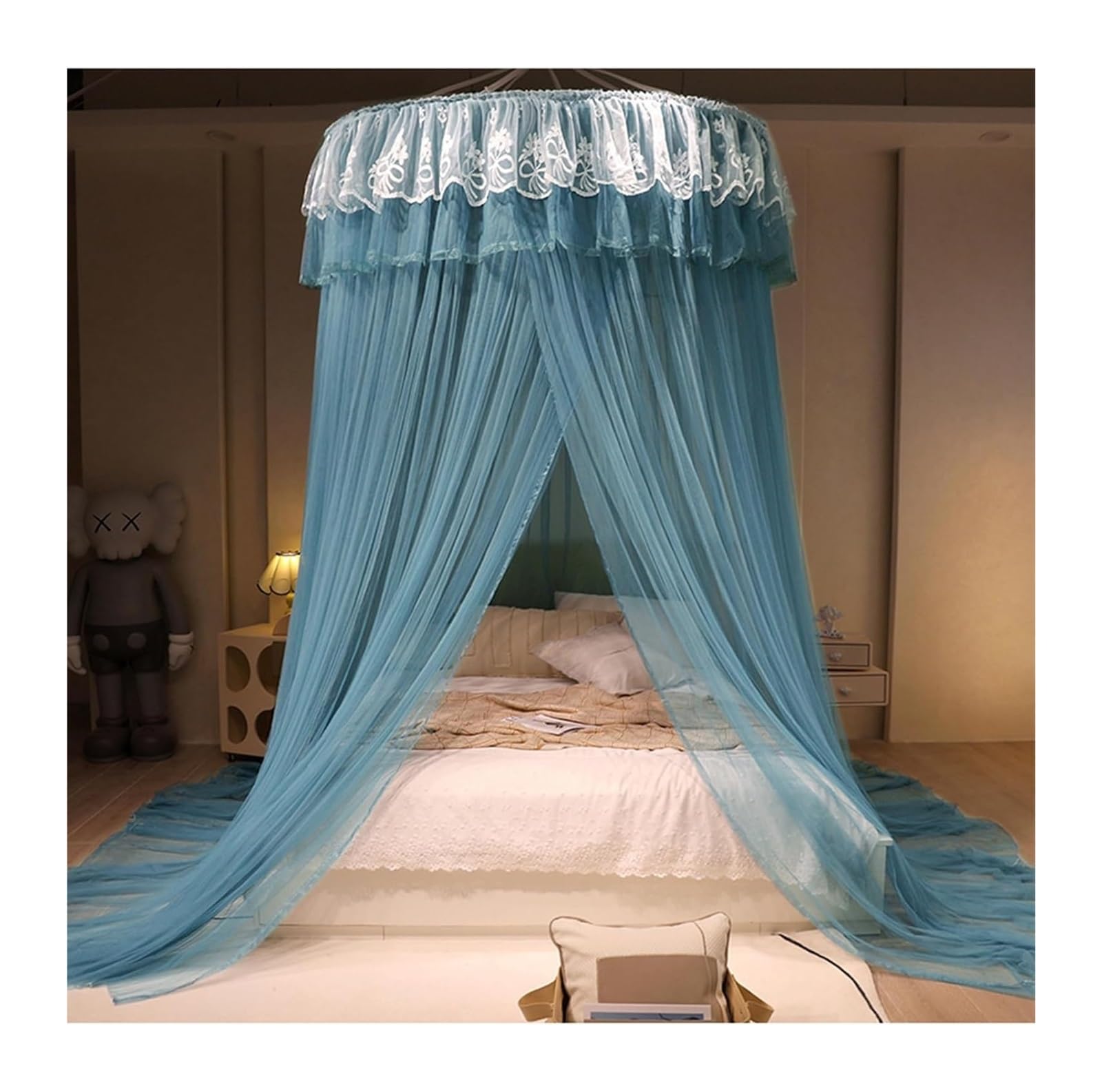 Moustiquaire auvent de lit baldaquin rond bleu ciel de lit plafond dôme en dentelle
