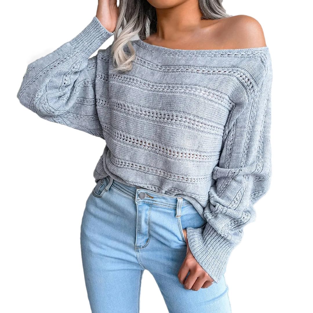 Kelsiop Maglione da donna autunno inverno con spalle scoperte scava fuori cavo maglia maglione vestibilità ampia casual top